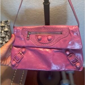 ! SOLD ! Lush Brogues classic city moto Hot pink real leather Clutch Wristlet